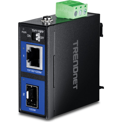 TRENDnet TI-F711SFP Industrial 100/1000Base-T to SFP Media Converter, IP50, DIN rail or wall mount